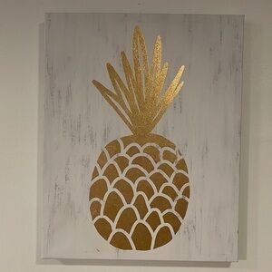 Gold Pineapple Print on Canvas on Wooden Frame
